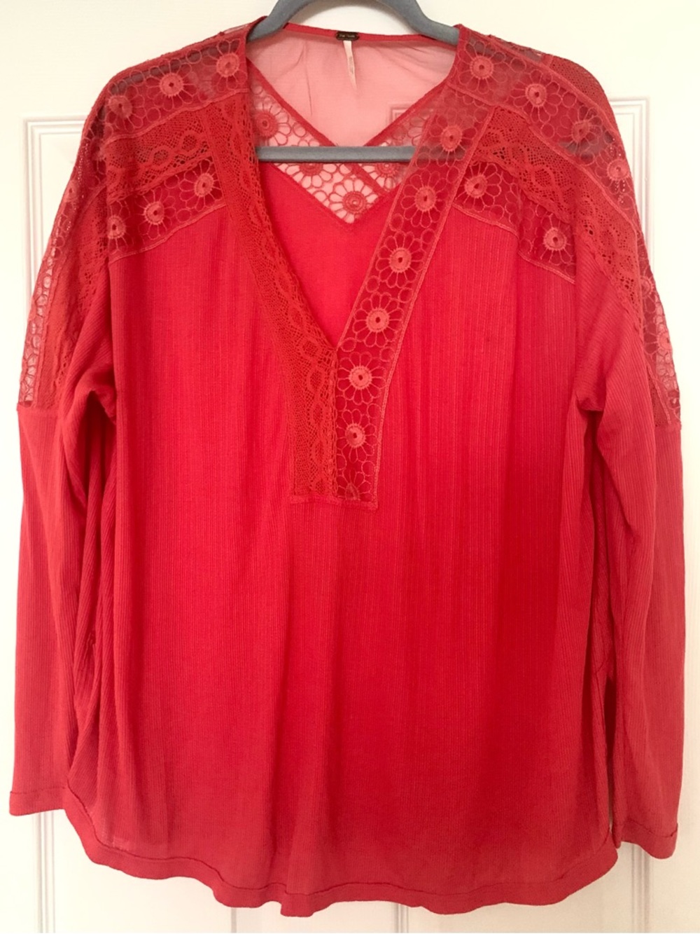 Free People Top Lola Long Sleeve Lace Coral Sz L